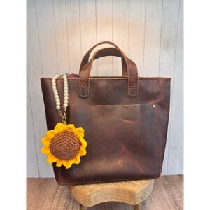 Crochet Bag Charm Crochet Pearl Yellow Sunflower Purse Charm Pearl Wristlet